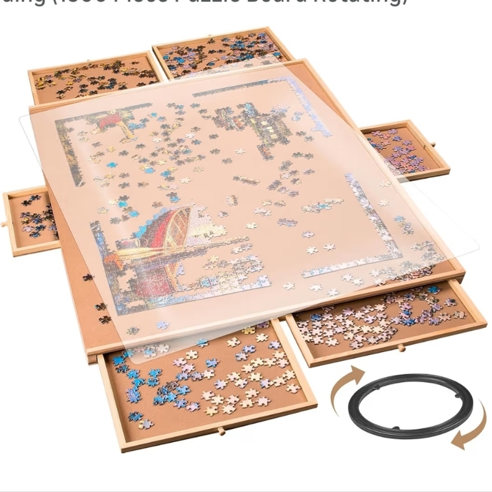 Rotating Wooden Puzzle Board for 1500 Piece Puzzle